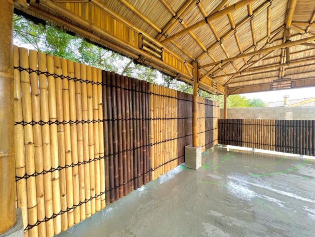 Paillote nature 7x4 avec murs de bambou à l'intérieur