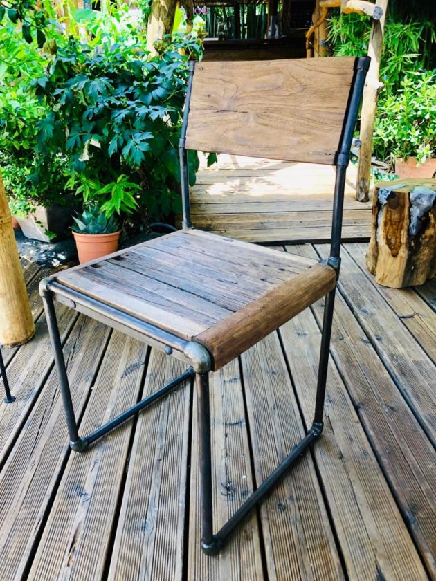 Chaise style industriel, bois/acier